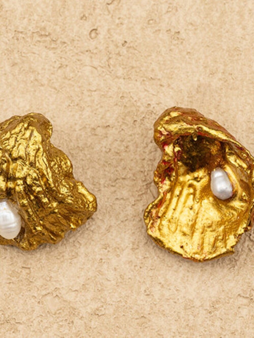 Handmade Papier-Mâché Gold Leaf Pearl Stud Earrings, Opposite Attract